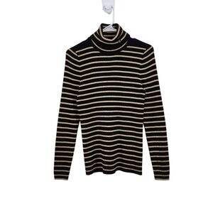 Lauren Ralph Lauren Women's Long Sleeves Stripes Metallic Turtleneck Sweater - L